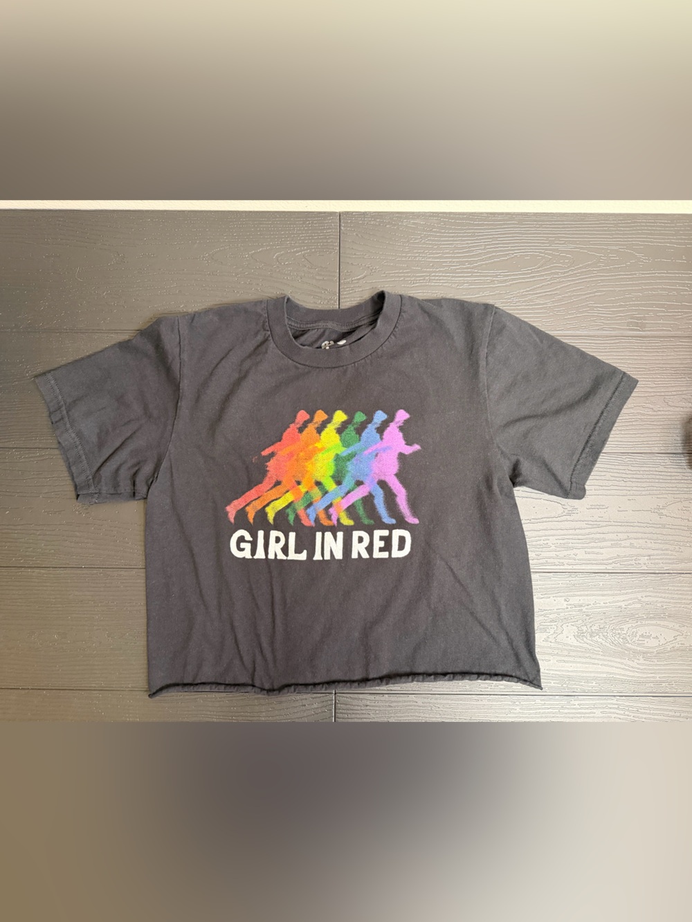 GIRL IN RED Rainbow Graphic Crop Tee - Black